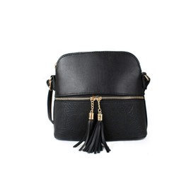 Foxlady Women's Tassel Charm Floral Print Small Handbag Crossbody Messenger Shoulder Bag (Black)