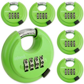 DEFENSE2 Disc Lock for Storage Unit 4 Digit Combination Lock Outdoor Padlock Weatherproof Combination Locks 6 Pack (Green)