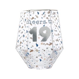 Pavilion Gift Company - Cheers To 19-16 oz Geometric Speckled Stemless Wine Glass With Silver Electroplated Rim Happy Birthday Milestone Gift Present