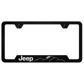Au-TOMOTIVE GOLD Laser Etched Logo Cut-Out License Plate Frame for Jeep Mountain (Black)