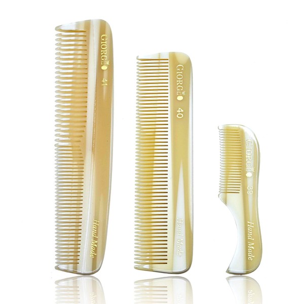 Giorgio Beard Combs Set - Handmade Ivory Beard Comb Kit for Beard and Mustache Grooming - Includes Fine and Wide Tooth Pocket Dresser Comb + Fine Tooth Straightening Comb + Fine Teeth Mustache Comb