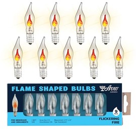 Aviv Judaica Flickering Flame Bulbs 9 Pack, E12 Base, Clear Glass, Candlelight Ambiance for Chandeliers, Wall Sconces, String Lights, Holiday Decor Ornaments Hanukkah Menorah Realistic Flame Bulbs