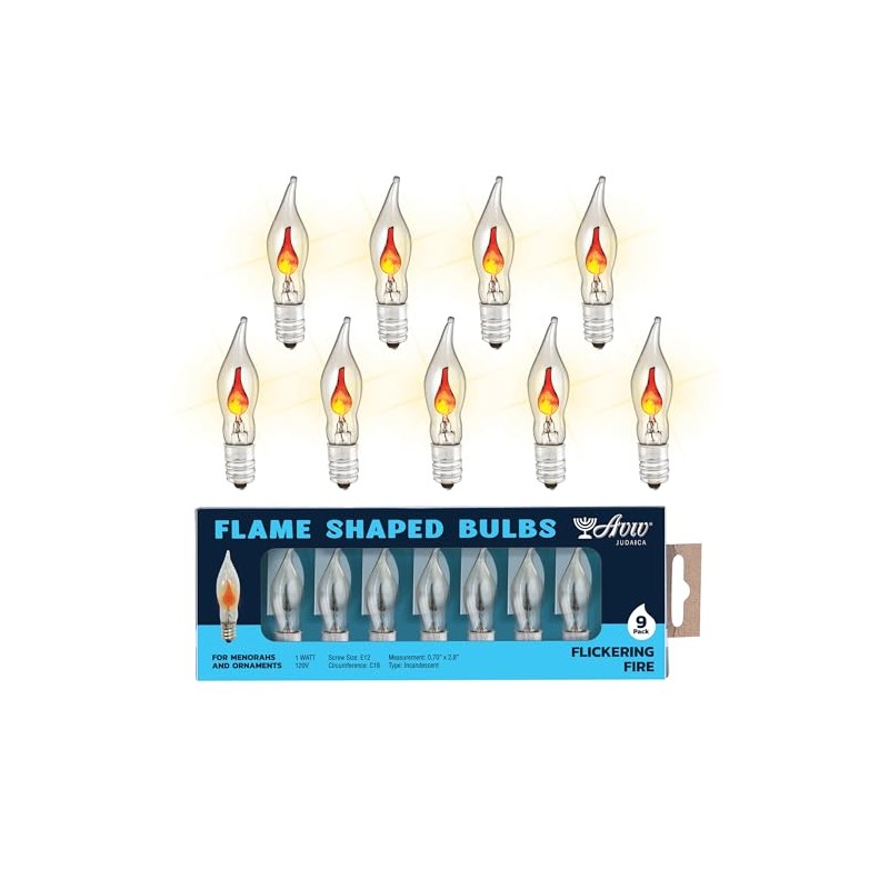 Aviv Judaica Flickering Flame Bulbs 9 Pack, E12 Base, Clear