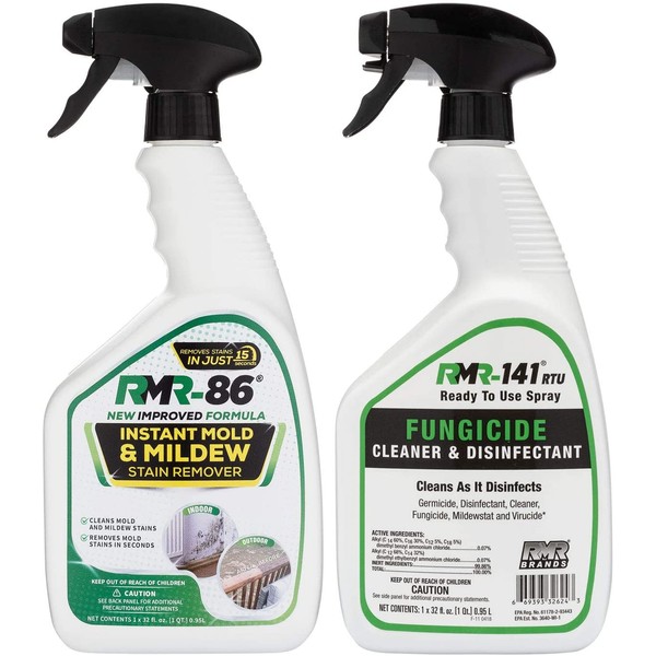 RMR Brands Complete Mold Killer & Stain Remover Bundle - Mold and Mildew Prevention Kit, Disinfectant Spray, Bathroom Cleaner, Includes 2 - 32 Ounce Bottles