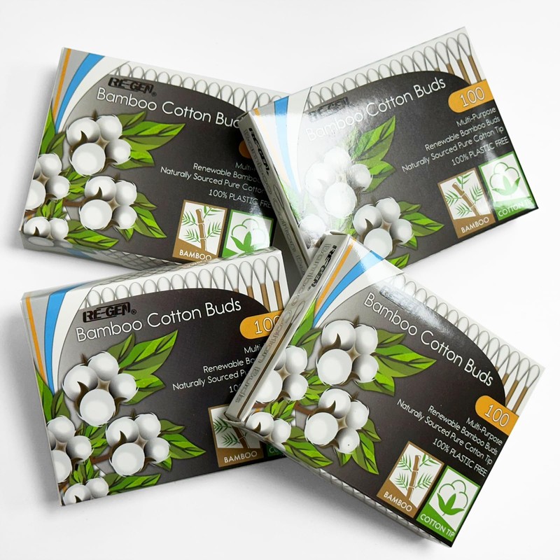 RE-GEN Bamboo Cotton Buds 400 Pack (4x 100pc Box) |