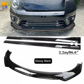 Unbranded Front Bumper Lip Spoiler Splitter Side Skirt For Vw Beetle R-line Gloss Black