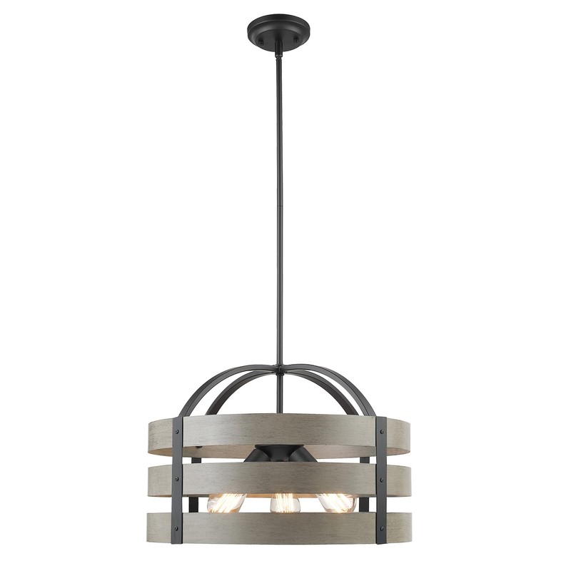 Globe Electric 60803 Maddox 3-Light Chandelier, Matte Black, Faux Wood