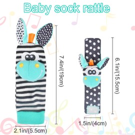 Pack of 4 Baby Rattles Toy Wrist and Socks, Rattle Baby Socks, Baby Play Socks, Soft Baby Wrist, Wrist Rattle Socks for 0-12 Months Newborn, Baby Gift