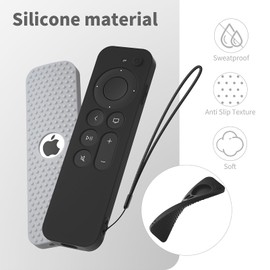 Hi Color Silicone Cover Compatible with Apple TV Siri Remote 3rd 2023 Shockproof Protective Case for Apple TV 4K 2nd 2021 Remote Sleeve with Lanyard(Black)