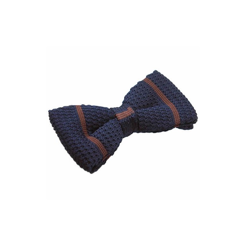 Navy Brown Line Knit Bow Tie bt00098