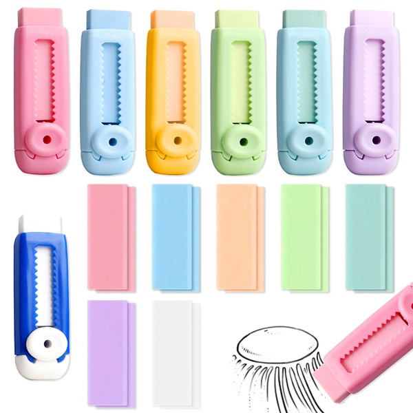 UZSUZZ Retractable Erasers Pack of 7 Retractable Sliding Erasers for
