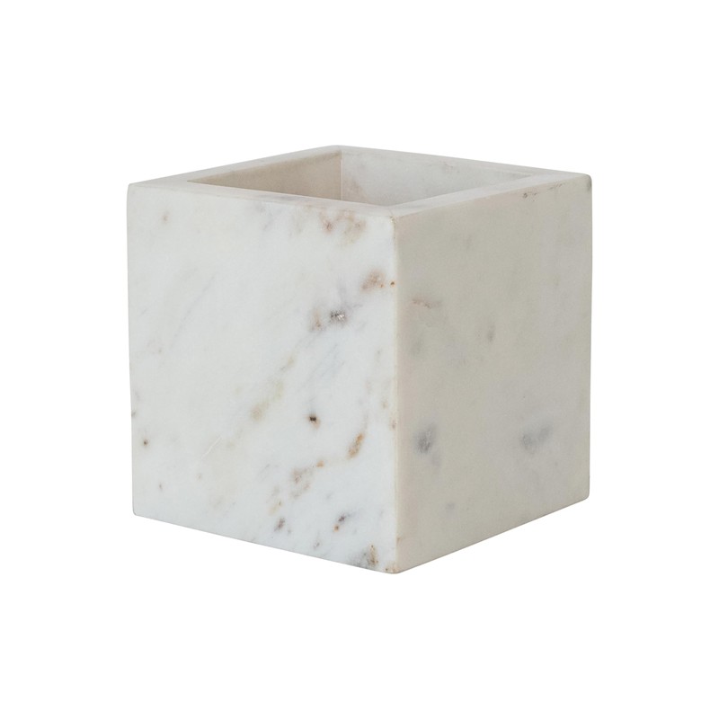 Creative Co-Op Large Square Marble Container, White