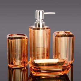 Bathroom Accessories Set,4 Piece Acrylic Bathroom Accessory Set,Lotion Dispenser,Soap Dish,Toothbrush Holder,Tumbler,Countertop Vanity Organizer,Bathroom Decor Set