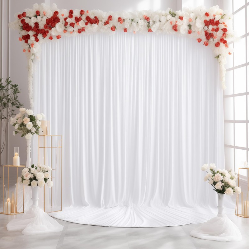 White Backdrop Curtains 6 Panels, 10 Feet Wrinkle-Free Polyester Photography