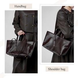 MoreFarther Large Tote Bags for Women, Genuine Leather Satchel Handbags Purses with Anti-friction Foot Pegs.(Coffee)