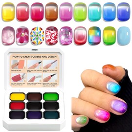 Fcozpjk Gradient Painting Gel, 9 Colors Jelly Neon Gel Nail Polish Transparent Summer Colors Sheer Green Pink Ombre Gel Paint Aura Nails Blush Blooming Flower Drawing Manicure Palette UV/LED Curing