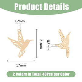 DICOSMETIC 80pcs 2 Colors Hummingbird Charms Flying Animal Charms Plating Brass Bird Charms for Jewelry Making Necklace Earring Accessories, Hole: 1.2mm, golden/platinum