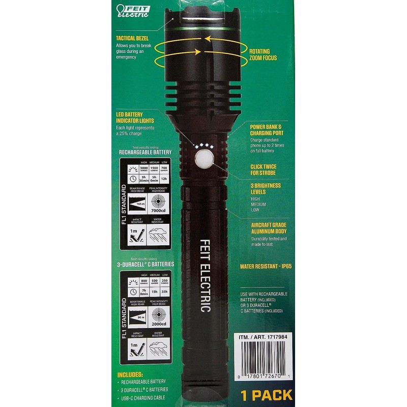 11.7 in. LED Flashlight, Rechargeable Plus by Feit Electric