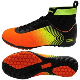 tiebaoGanar Unisex Sock Football Soccer Shoes Big Kids Youth Comfortable Outdoor Firm Ground Soccer Cleats Men's Women's TBG-S77022B/Orange-38