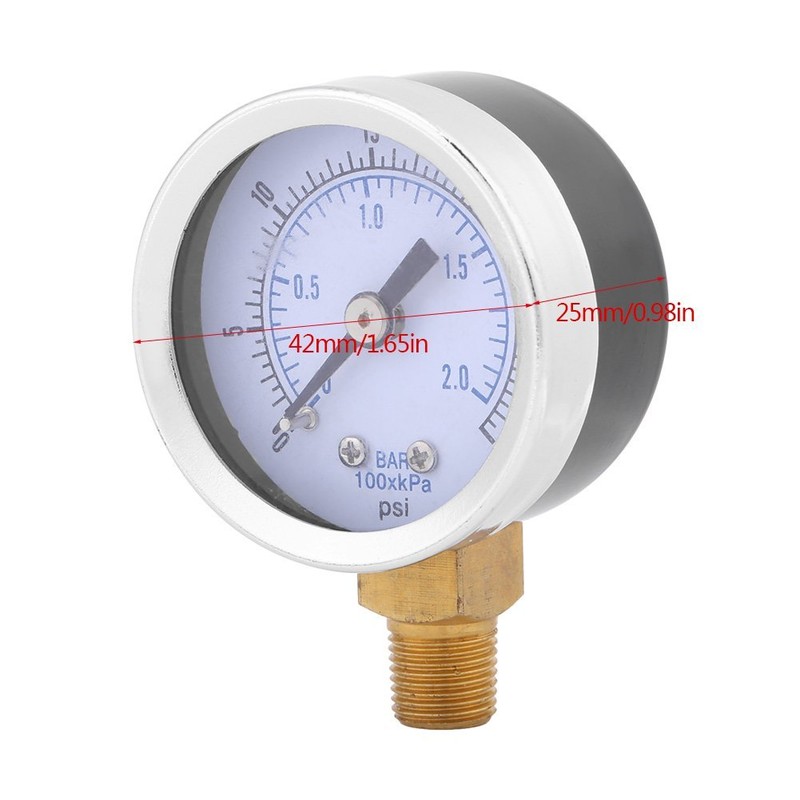 Low Pressure Gauge, 0-30psi 0-2bar Mini Dial Hydraulic Pressure Gauge,