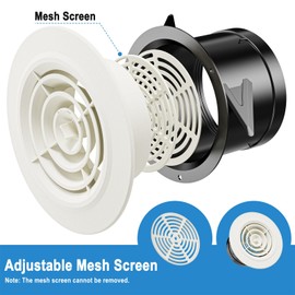 Hon&Guan 4 inch/ 100 mm Round Adjustable Air Vent for walls inside, ABS Ventilation Grille air vents Cover for Bathroom Office Room (ø100mm)