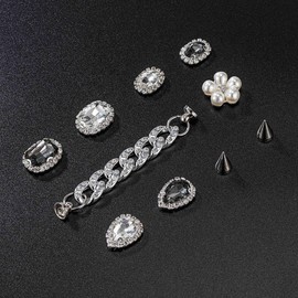 Tsinlan.ayn Bling Shoe Charms With Chains Designer Diamond Pearl Shoe Decoration Pack Jewelry Rhinestone Clog Pins Accessories for Girls Women