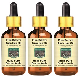 Devprayag Pure Brahmi Amla Hair Oil for Naturally Healthy Hair with Glass Dropper Natural Therapeutic Grade (Pack of Three) 100mlx3 (10 oz)