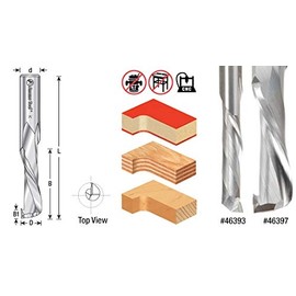 Amana Tool 46397 CNC SC Mortise Compression Spiral 1/2 Dia x 1-5/8 Cut Height x 1/2 Shank x 3-1/2 Inch Long Single Flute Router Bit