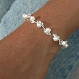Bridesmaid Gifts for Wedding Day Rhinestone Pearl Bracelets for Women Bridesmaid Bracelet Wedding Jewelry Dress for Women Trendy 2025