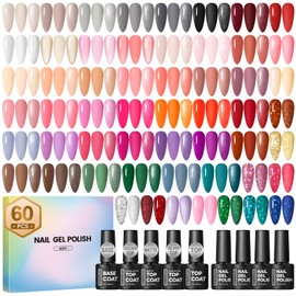 COSCELIA 60PCS Gel Nail Polish Set, 55 colors gel polish with 5pcs Top Base Coat Pink White Red Jelly Nude Green Clear Spring Summer Colors Nail Polish Manicure Starter Kit DIY Gifts for Women