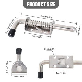 2pcs Spring Loaded Latch Pin, 5 Inch/128mm Stainless Steel Barrel Bolt, Garage Door Lock, Heavy Duty Spring Loaded Gate Latch with Grip for Doors, Shelves, Yard Gate and Garage -10 x 128mm