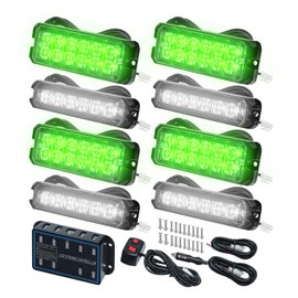 ELECHOI Sync Feature LED Strobe Light Kit - 8pcs With Controller, Grille Flashing Emergency Warning Light for Vehicles, Cars and Trucks (Green×4/White×4)