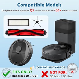 Q5 Replacement Accessories Kit Compatible with Roborock Q5 / Q5+ Plus(Not for Q5 Max / Q5 Pro) Robot Vacuum, 2 Main Brushes, 6 Washable Filters, 8 Side Brushes, 1 Cleaning Tool, 1 Screwdriver