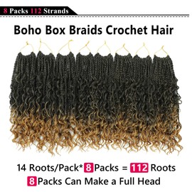 Goddess Box Braids Crochet Hair 14 Inch 8 Packs Crochet Box Braids Pre Looped Crochet Hair For Black Women, With Curly Ends, Nice looking, Very Soft and Light Weight (14 Inch, 1B/27)