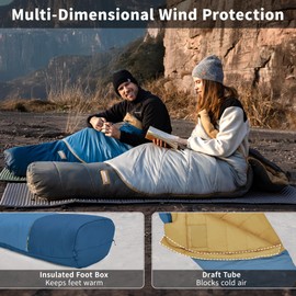 Naturehike 41/28℉ Mummy Sleeping Bag for Adults, Fabrics with PFAS-Free DWR, Machine Washable, Wearable Sleeping Bags with Arm Zippers for Camping Hiking Backpacking, Blue Large