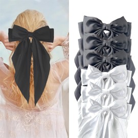 Tisoloow Hair Bows for Women Hair Clip Ribbon Bowknot Hair Clips for Women with Long Tails Hair Accessories Solid Claw Barrettes with Bows for Girls and Women 1c Black*3&White*3 One Size