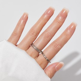 NGOZI eziezi No Glue Mani Press On Nails, Ready to Wear Manicure, Self Stick Nails, Stick on False Nails Square, French Press On Nails, 12 Sizes - 24 Pcs, Light Orange White