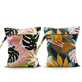 Summer Tropical Palm Leaves Pattern Wet Bag Waterproof Cloth Diaper Wet Dry Bag for Travel Beach Pool Daycare Soiled Toddler Items Yoga Gym - 2pcs