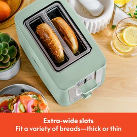 BELLA 2 Slice Toaster with Auto Shut Off - Extra Wide Slots & Removable Crumb Tray and Cancel, Defrost & Reheat Function - Toast Bread, Bagel & Waffle, Sage