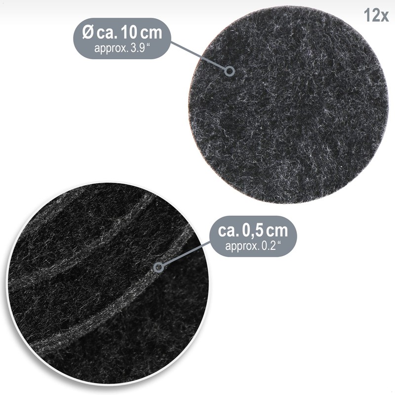 com-four® 12 x Felt Coasters, Round Table Protectors with Metal