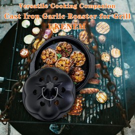 UKENEM Large Heavy Duty Cast Iron Roaster & Smoker Box, Pre-Seasoned Garlic Roaster for Grill, Oven, Stove, Smoking Wood Chips Roasting Garlic Veggies, Roasting Pan, Toaster Oven Garlic Baker Cookware