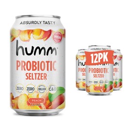 Humm Peach Sparkling Water, Zero Sugar, Zero Calorie Seltzer, Whole30 Approved Probiotic Drink, 2 Billion Probiotics, Vitamin C, D, and B12, 12 fl oz (12 Pack)