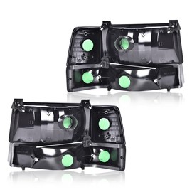 CROSSDESIGN Headlights Compatible With Ford F150 F250 F350 Bronco 1992-1996 Super Duty(Incl.97 9th Old Body Style) Headlamps Replacement w/Corner Signal (Clear lens Chrome Housing Amber Reflector)