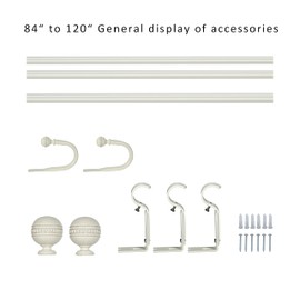 eTeckram 1" Curtain Rod with Sable Finials - 84" to 120", Weathered White