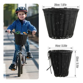Spesh Kids Bike Basket, Wicker Basket for Kids Bike Boys Girls Bike Baskets Front with 72 Pcs Bike Spoke Beads Bicycle Accessories for Kids Bike(Black)