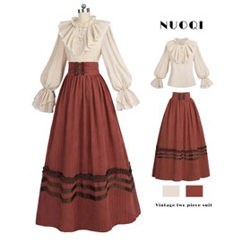 Nuoqi Victorian Dress for Women 1800s Edwardian Costume 2-Piece Renaissance Blouse Skirt Ball Gowns Red M