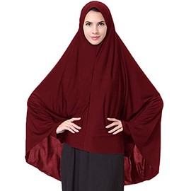 Women's Elegant Modest Muslim Islamic Ramadan Soft Lightweight Jersey Hijab Long Scarf, Burgundy, XL