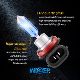 wideep H11 Halogen Bulb, DC 12V 55W 5000K, Low Beam, Fog Light or DRL, Car Headlight Lamp Replacement Bulb, 2 Pcs