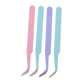 Ipetboom 4Pcs Stainless Steel Curved Tweezers Precision Tool for Stickers Eyelash Extensions Nail Art Rhinestone Application and Scrapbooking with Protective Caps