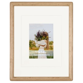 ECLSDL 11x14 Picture Frame Horizontal Vertical Display Photos 5x7/8x10 with Mat or 11x14 without Mat Made of Solid Natural Oak Wood with Real Glass Table Desktop Standing Wall Mounting Gallery Poster